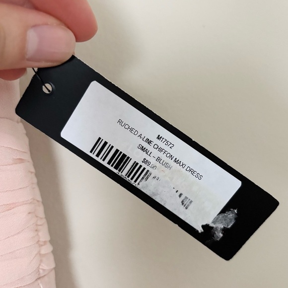 NWT Lulu’s Blush Ruched A-Line Chiffon V-Neck Maxi Dress - Picture 4 of 11